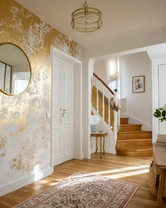 papier peint dore deco entree chic