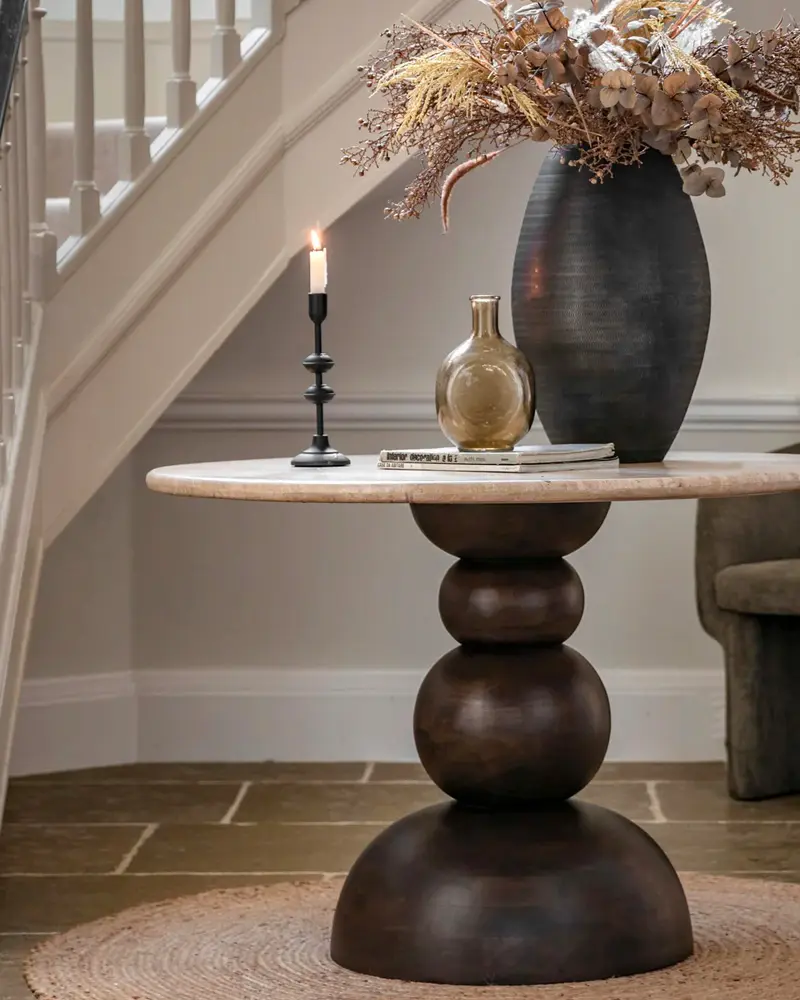 table a manger travertin ronde pied bois