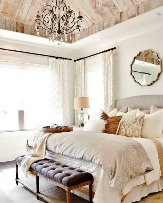 deco chambre chic plafond bois