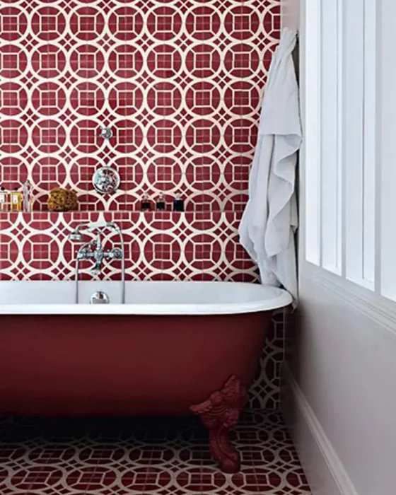 deco salle de bain vintage carrelage rouge