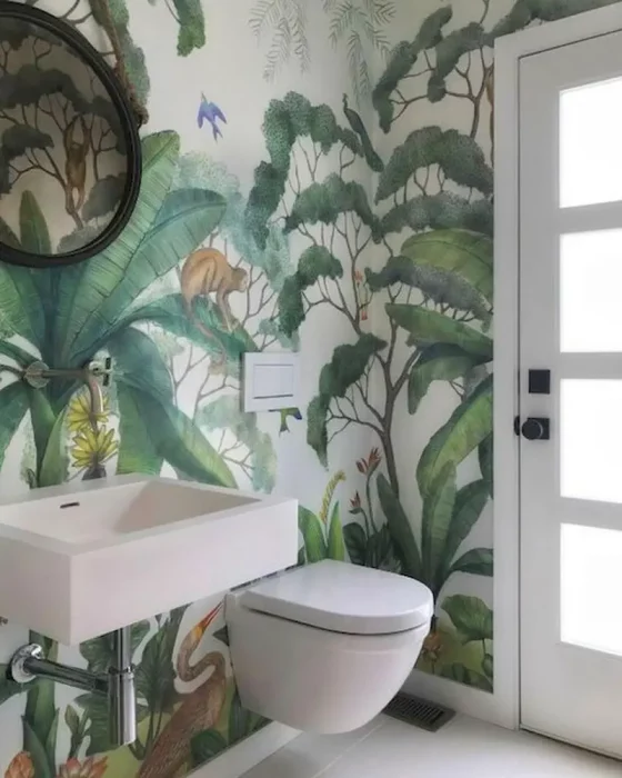 deco toilettes tropicale papier peint vert