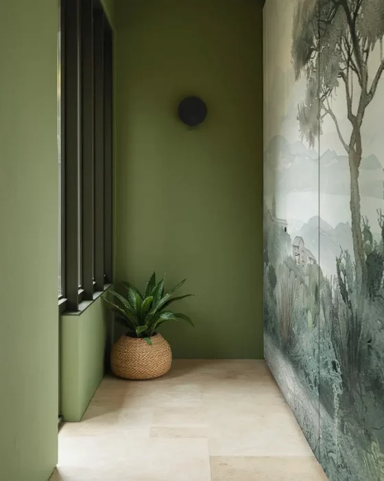 deco couloir zen vert papier peint