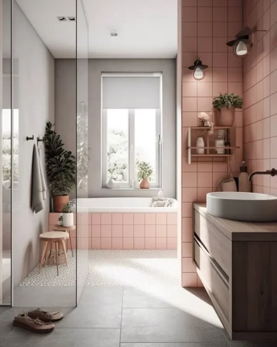 deco salle de bain scandinave rose pastel