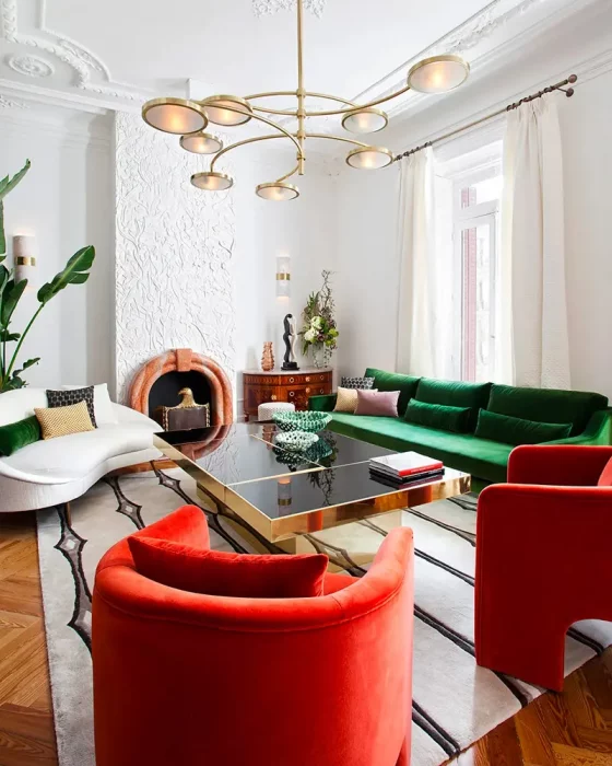 deco salon chic rouge vert