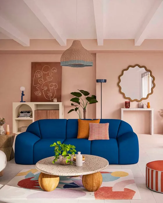 deco salon moderne bleu canard bois