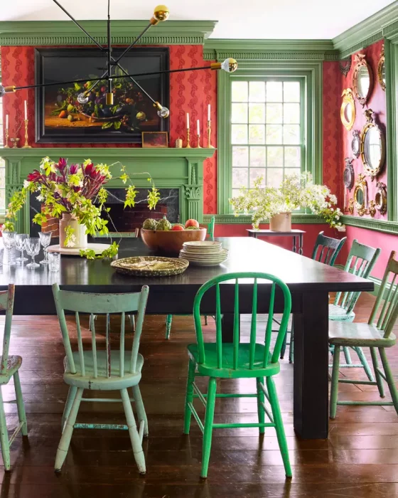 deco salle a manger campagne rouge vert