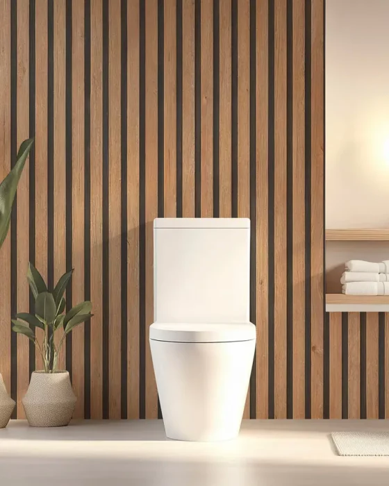 papier peint imitation bois deco toilettes wc zen