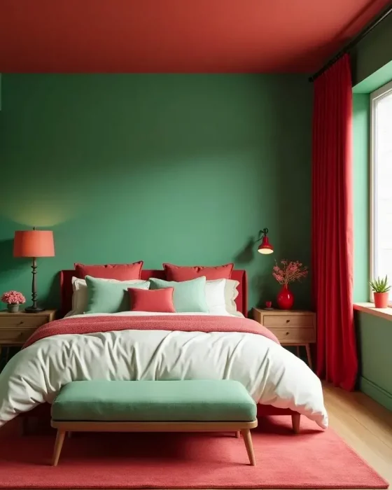 deco chambre moderne rouge vert