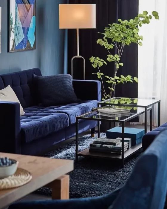 deco salon tapis bleu nuit