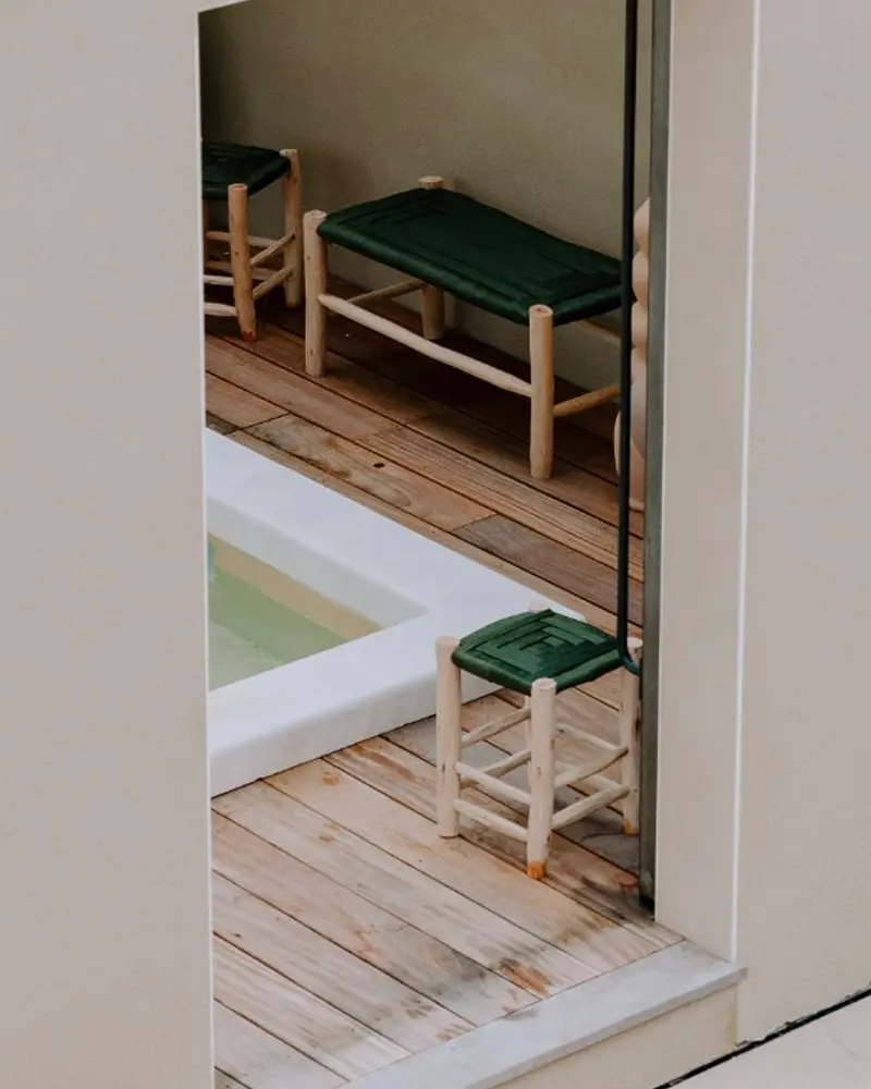 tabouret vert bois corde