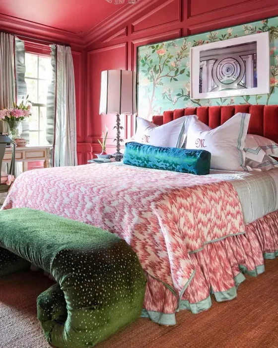 deco chambre chic rouge vert