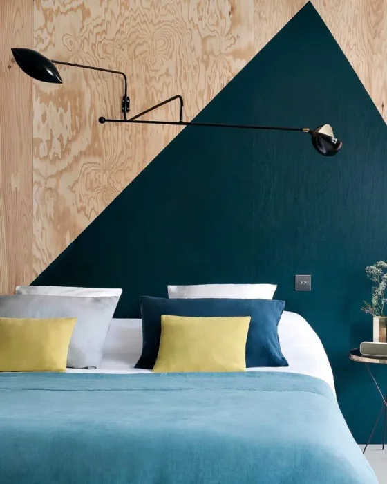 deco chambre moderne bleu canard jaune