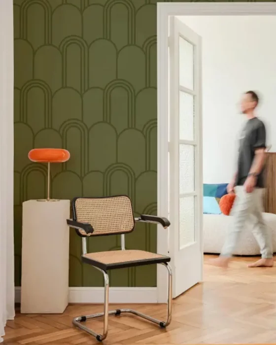 deco couloir papier peint vintage vert