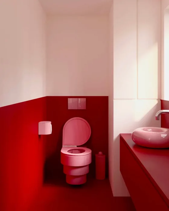 deco toilettes wc peinture rouge