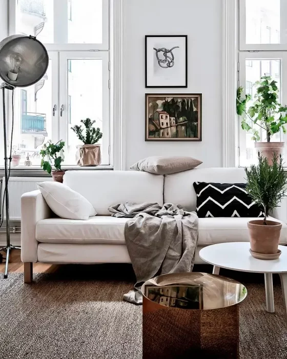 deco salon scandinave noir blanc