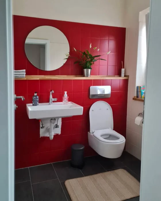 deco toilettes wc moderne carrelage rouge