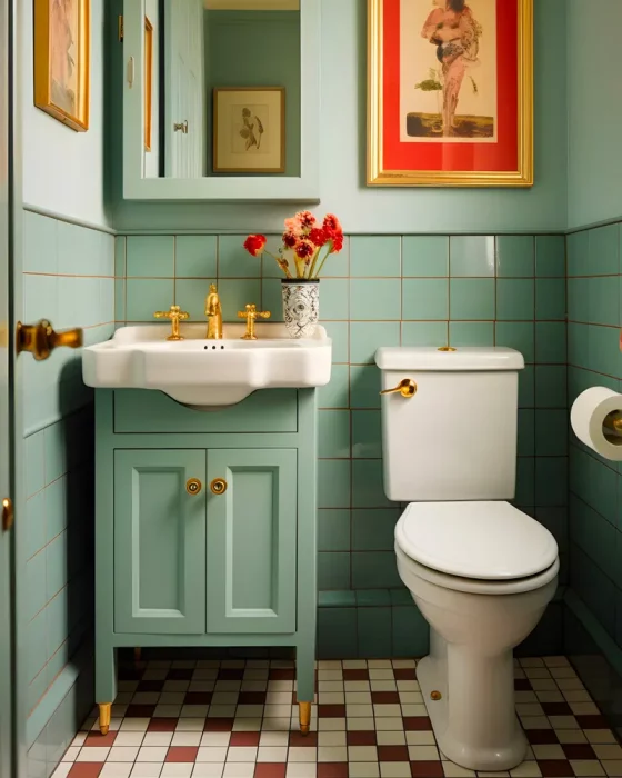 meuble vintage colore deco toilettes