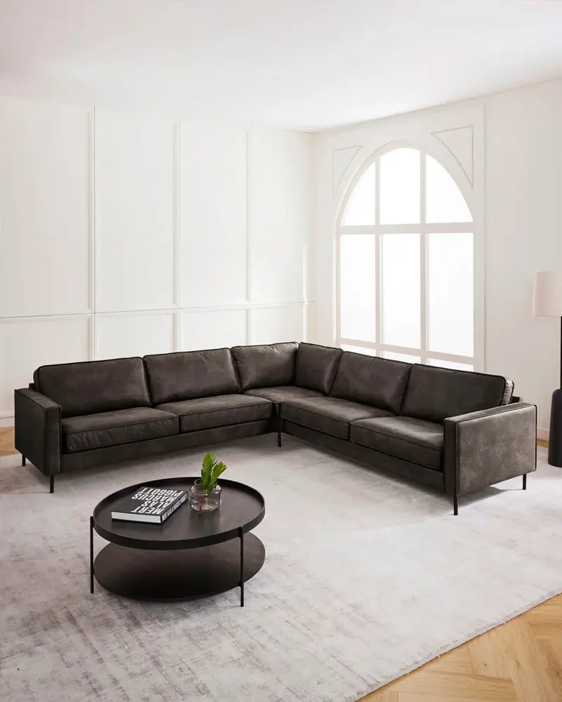 grand canape cuir angle gris