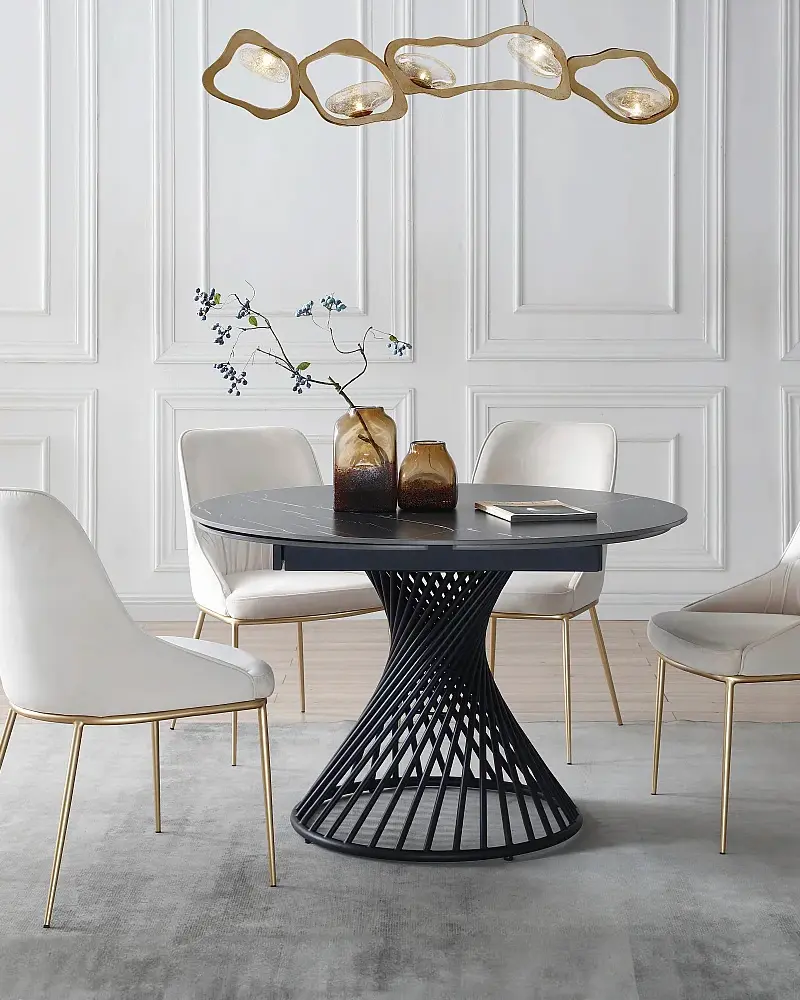 table a manger marbre noir ronde moderne