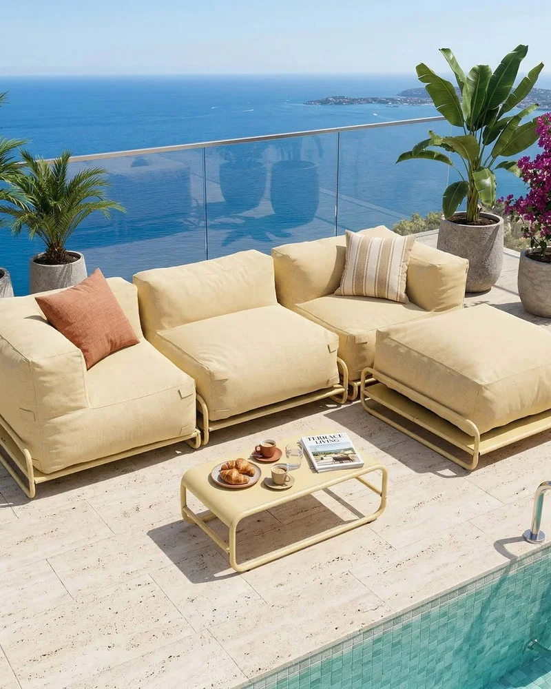 salon jardin jaune canape