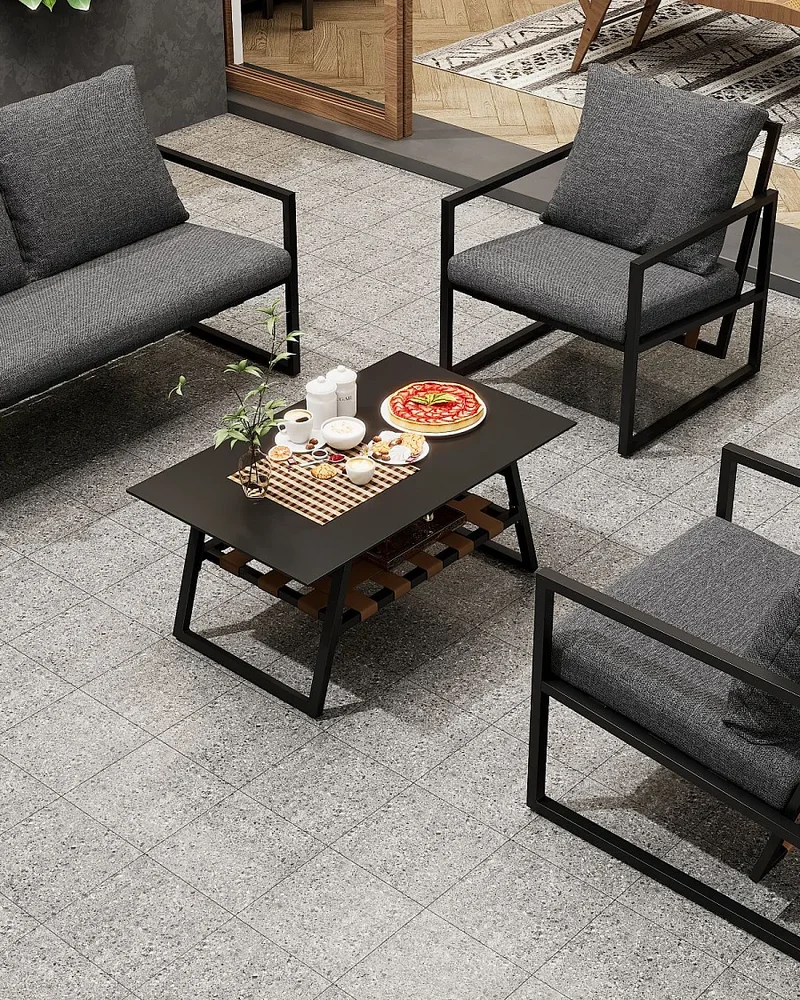 salon jardin moderne noir gris