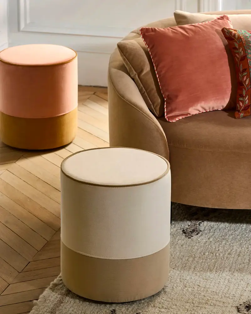 pouf velours beige