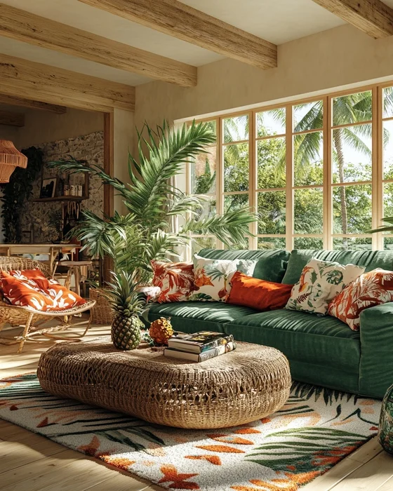 deco salon tropical chic vert