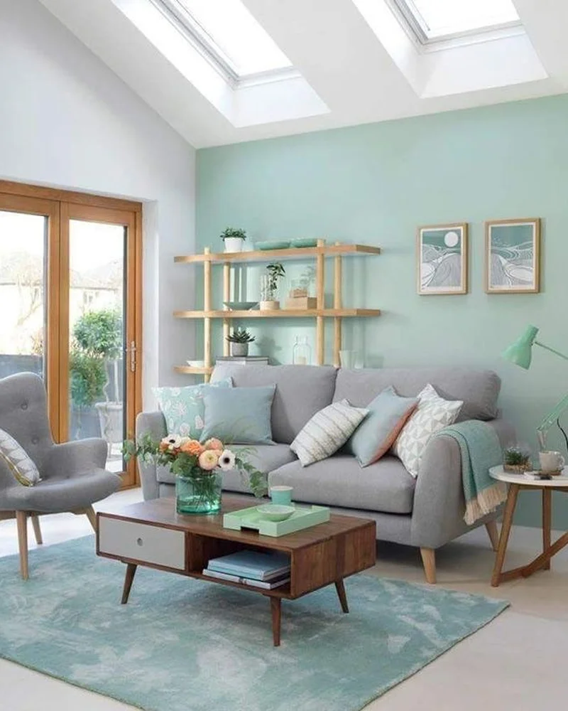 deco salon vintage blanc vert bois