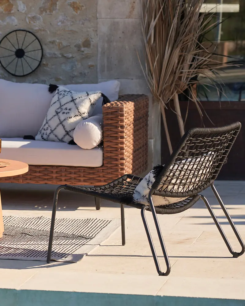 fauteuil jardin corde tressee noir