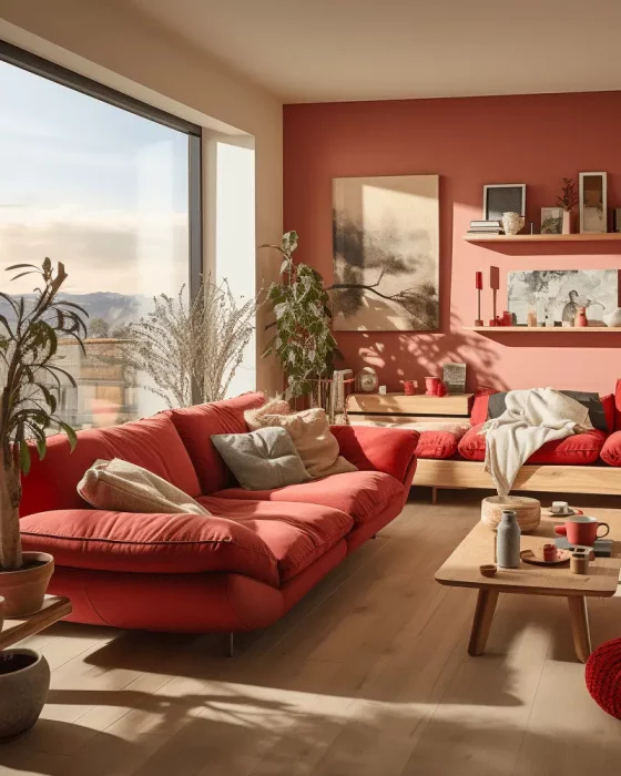 deco salon canape rouge terracotta