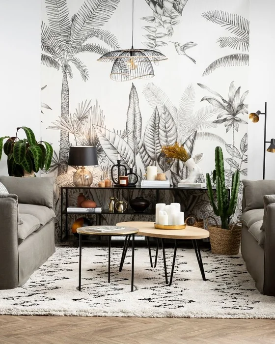 deco salon tropical chic noir