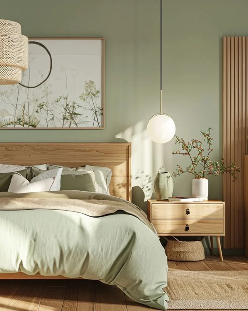 deco chambre blanc vert bois nature