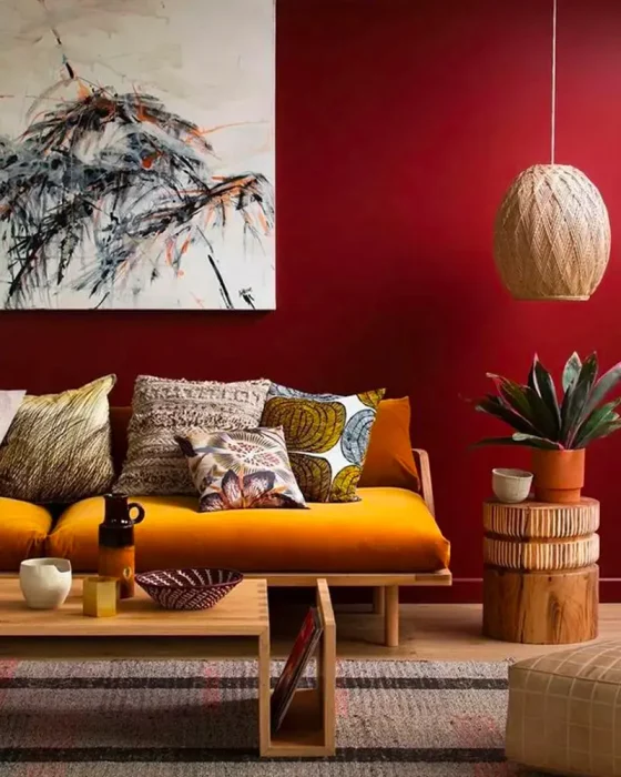 deco salon mur rouge