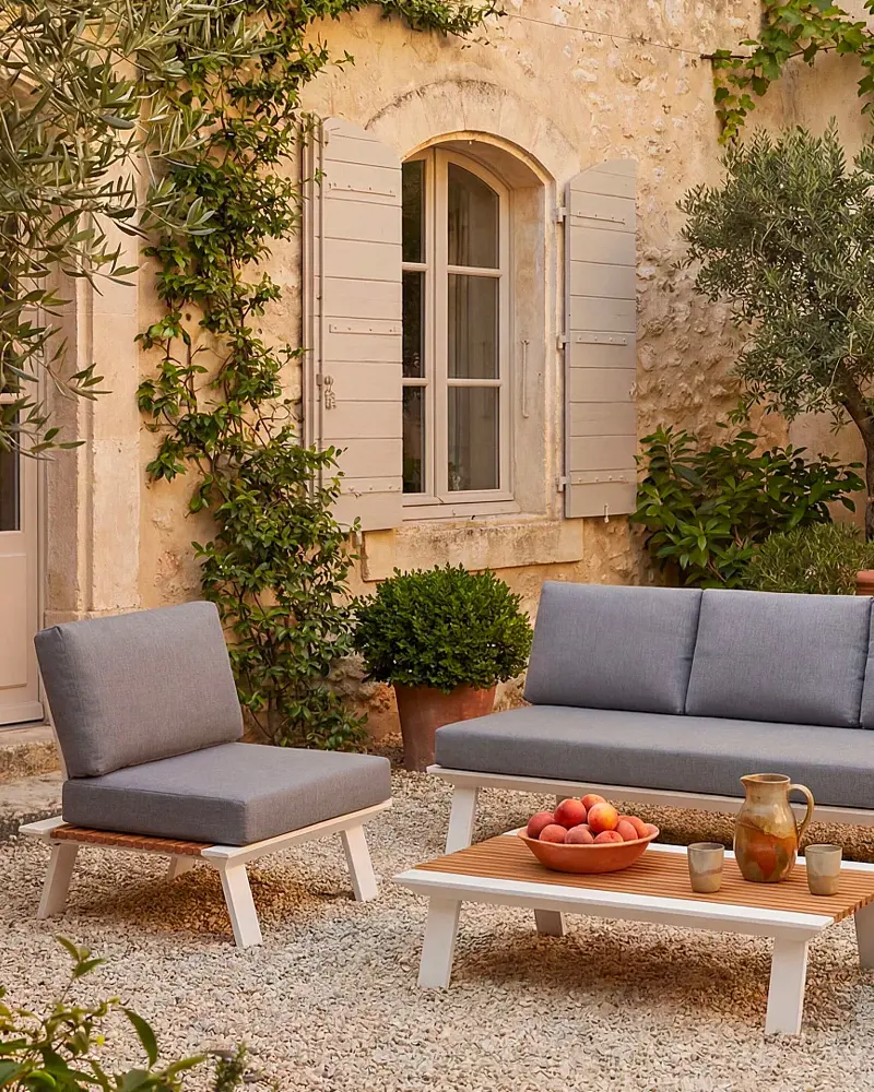 salon de jardin zen blanc bois gris