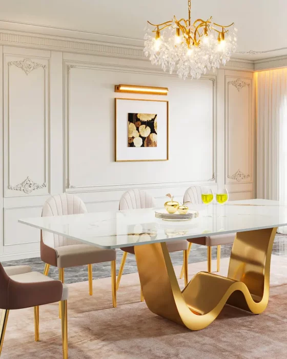 deco salle a manger chic blanc dore