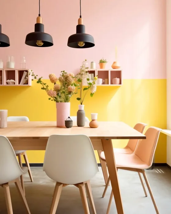 deco salle a manger scandinave rose jaune