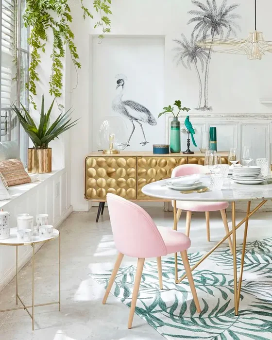 deco salle a manger tropical chic dore