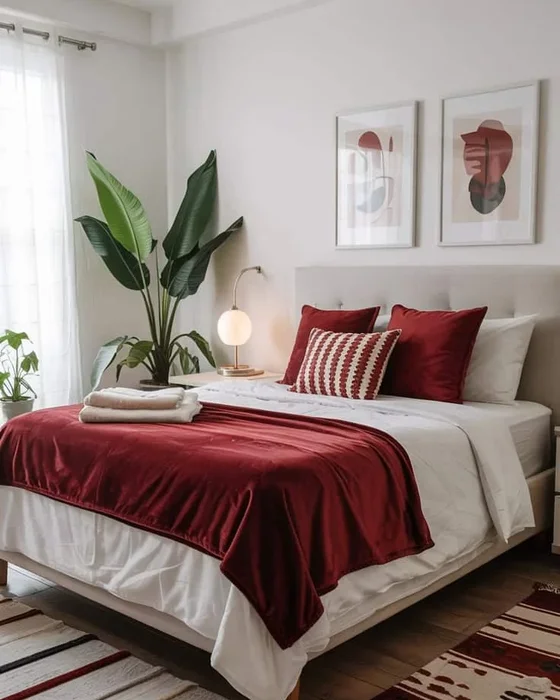 deco chambre scandinave rouge blanc