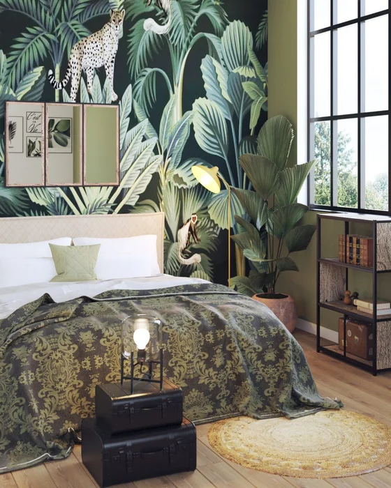 deco chambre tropical chic vert