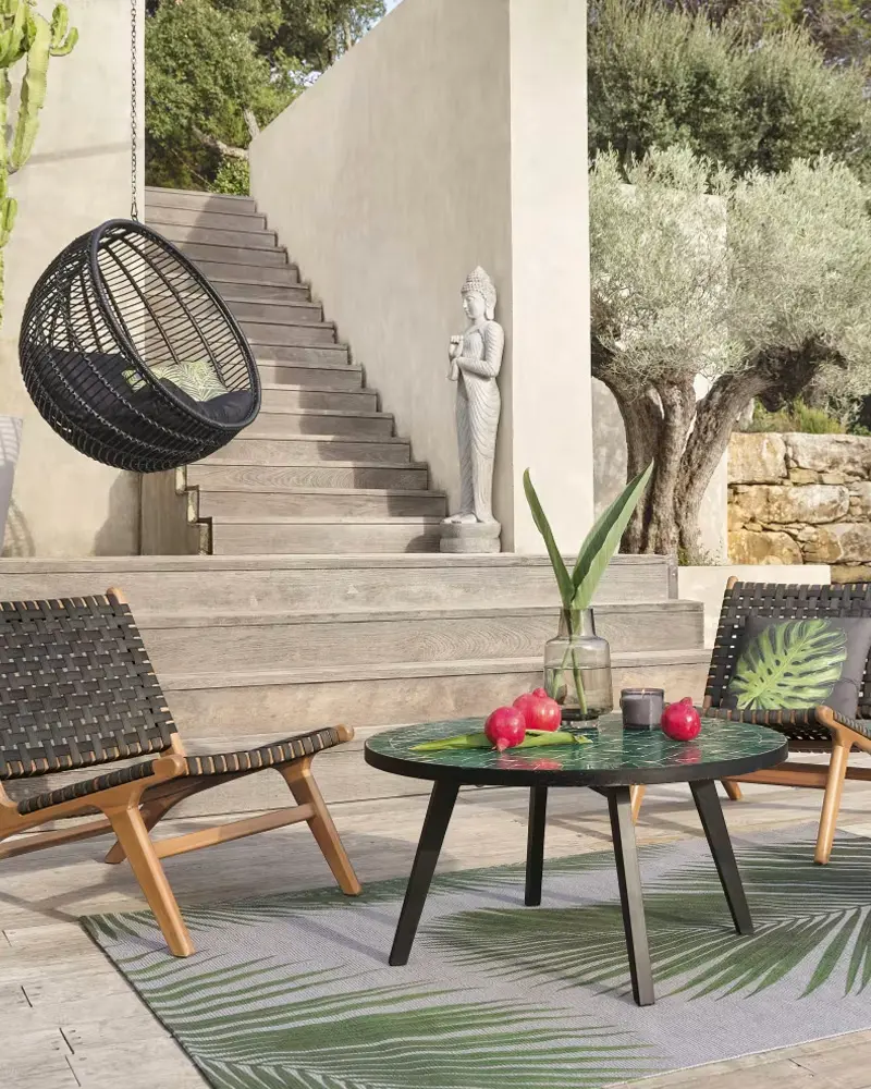 fauteuil jardin cuir tresse noir