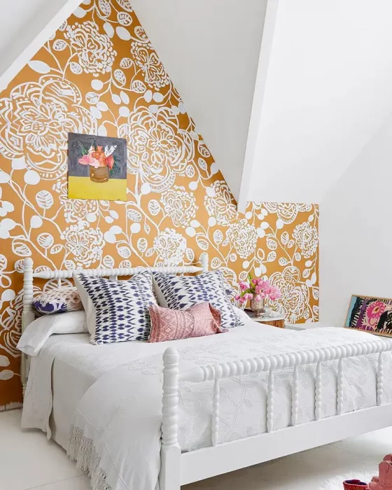 deco chambre papier peint blanc dore