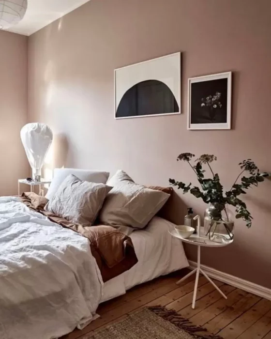 deco chambre scandinave mur rose poudre