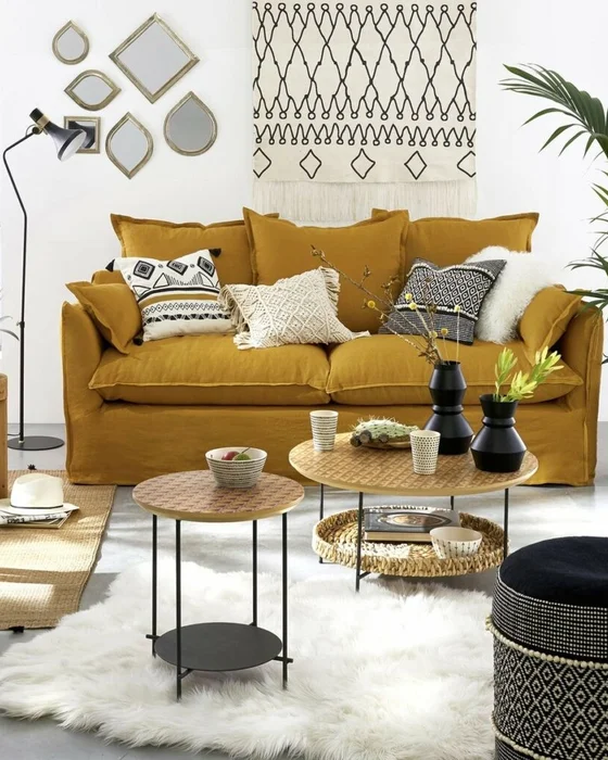 deco salon boheme blanc jaune