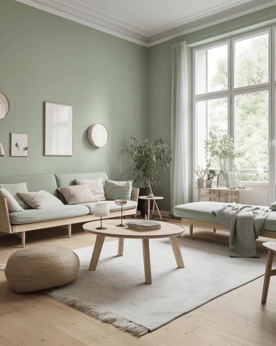 deco salon scandinave vert bois