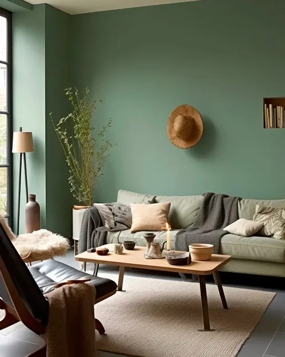 deco salon scandinave mur vert