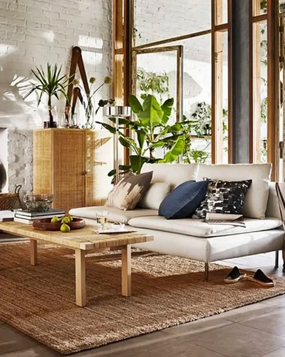 salon scandinave tropical naturel