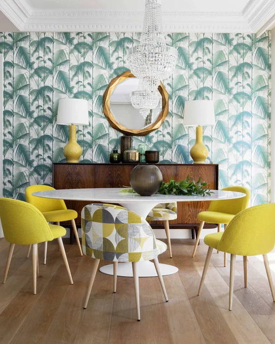deco salle a manger scandinave tropicale vert jaune