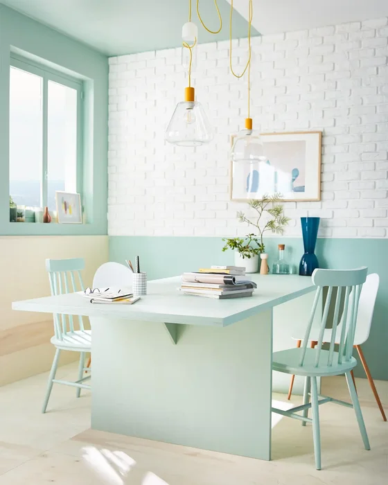deco salle a manger scandinave vert eau