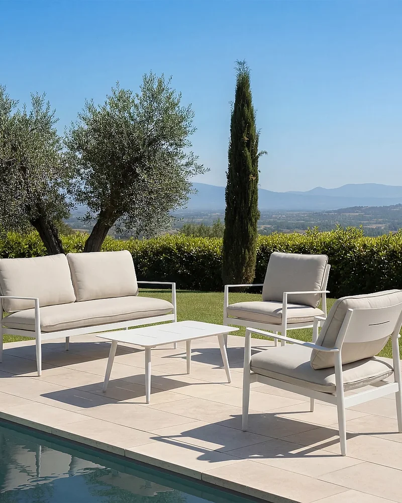 salon de jardin blanc beige