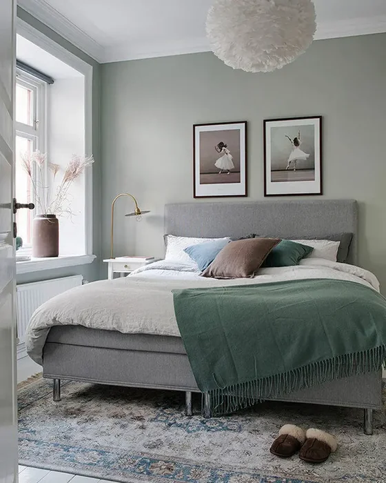 deco chambre scandinave vert gris